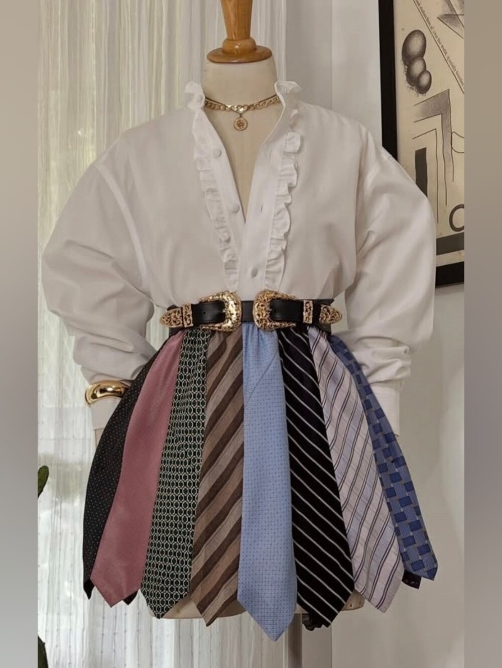 Upcycled Vintage Tie Skirt - Size M
